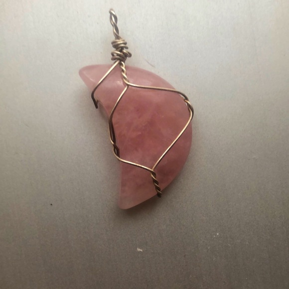 Jewelry - Wire wrapped rose quartz moon